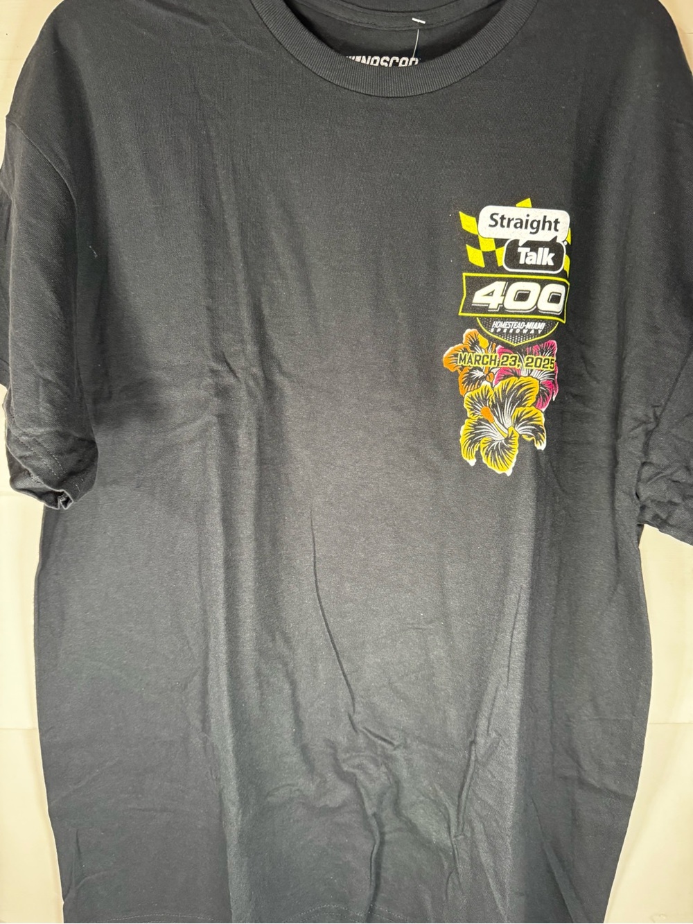 Nascar Black Graphic Short Sleeve Tee with Yellow & Pink Accents